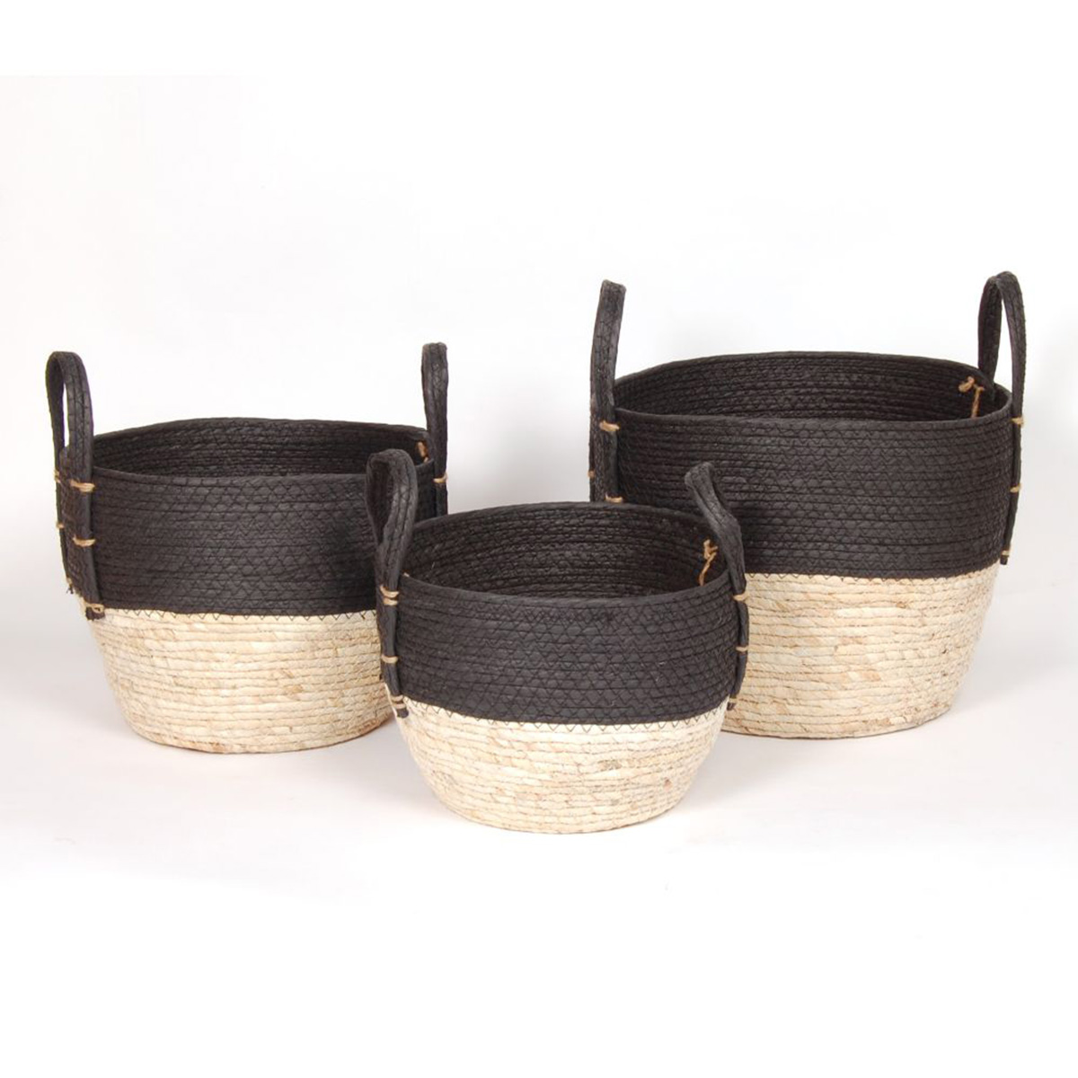 Picture of Black/Natural Straw Basket S/3 Large: 14D 10.75"