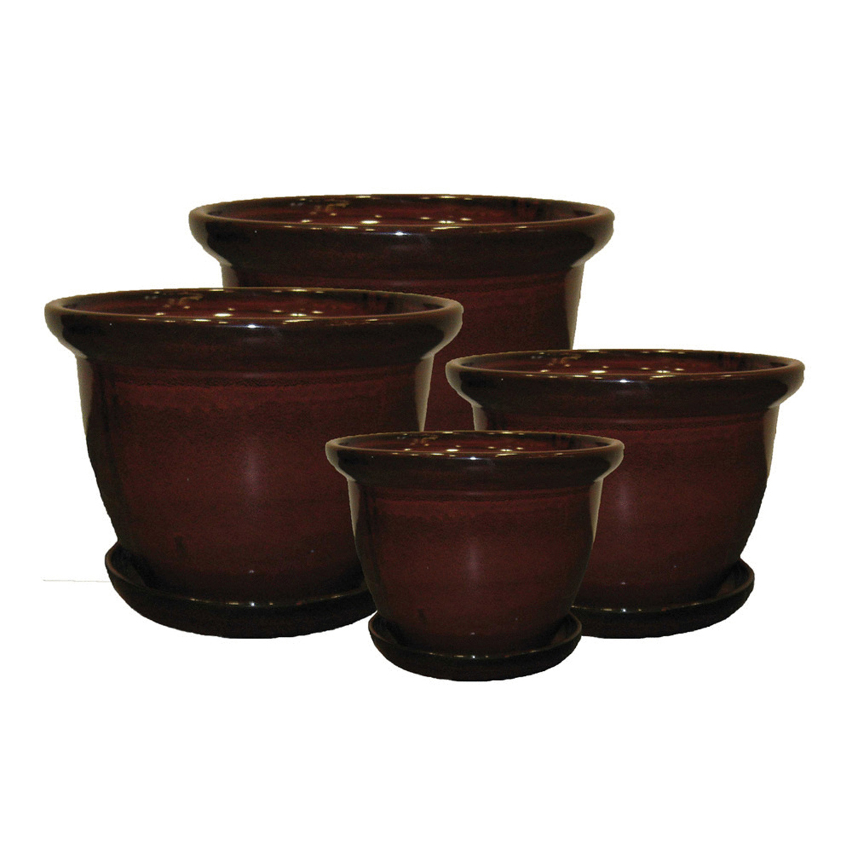 Image Thumbnail for Wind & Earth Red Ceramic Pot Set Att/Saucer- S/4