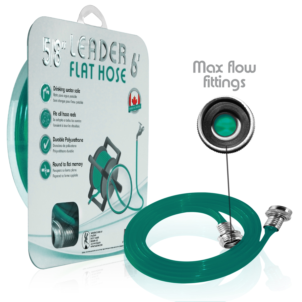 Picture of Leader Flat Hose 6' Green F/F Ftgs