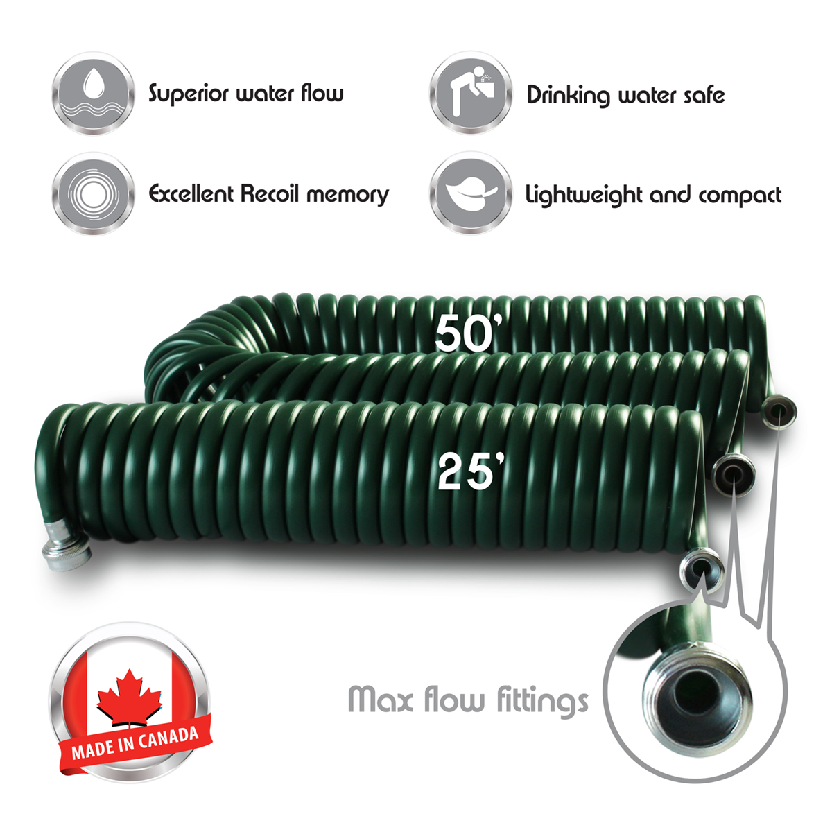 Picture of Springhose Coiled Water Hose 50' Hunter Green