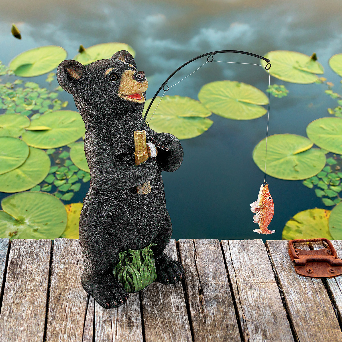 Image Thumbnail for Hooked On Fishing Fisherman Black Bear Statue