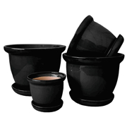Picture of Wind & Earth Black Ceramic Pot Set Att/Saucer-S/4