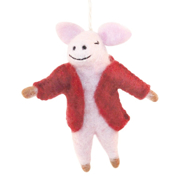 Picture of Red Cardigan Pig Ornament 100% Wool