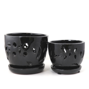 Picture of 5 & 7" Nested Orchid Pot W/Att. Saucer S/2 Blk