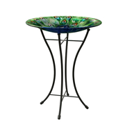 Picture of Peacock Glass Bird Bath 16"  W/Stand