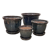 Image Thumbnail for WIND & EARTH METALLIC BLUE POT W/SAUCER S/4