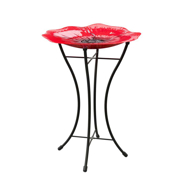 Image Thumbnail for RED POPPY GLASS BIRD BATH 16" W/STAND